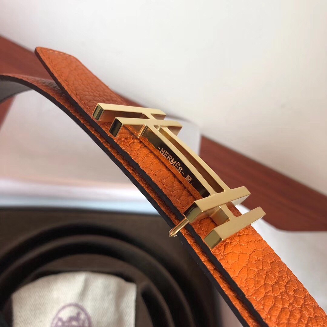 Hermes H Au Carre Belt Buckle & Orange 32mm Strap