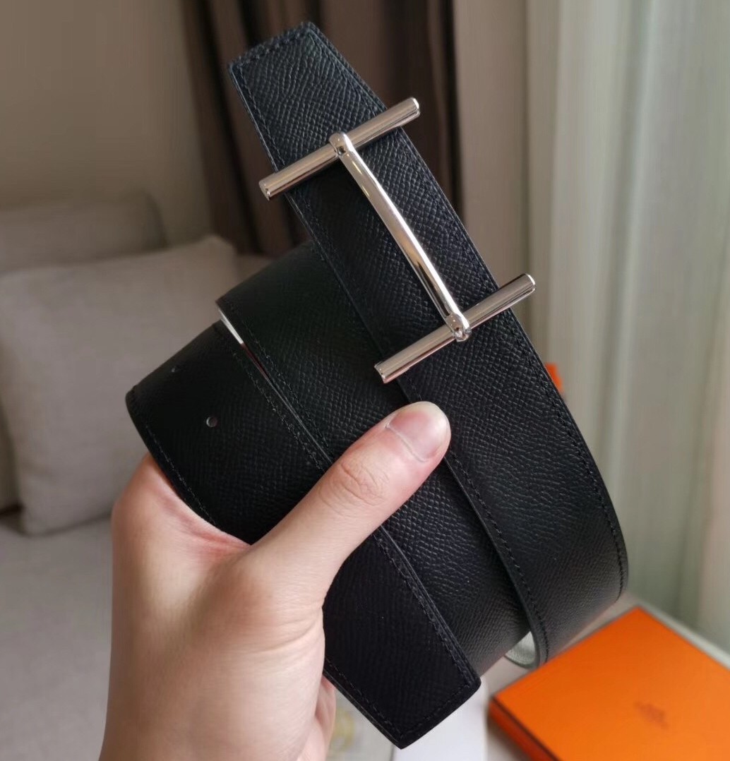 Hermes H d'Ancre Reversible Belt In Black/White Epsom Leather