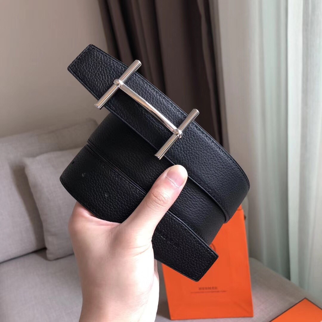 Hermes H d'Ancre Reversible Belt In Black/Ardoise Leather