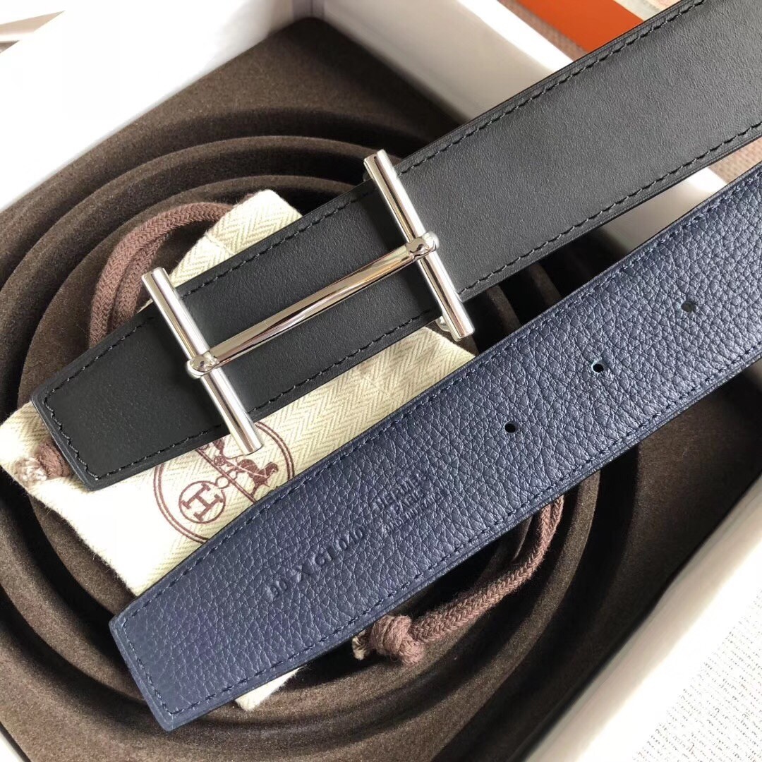 Hermes H d'Ancre Reversible Belt In Sapphire/Ardoise Leather