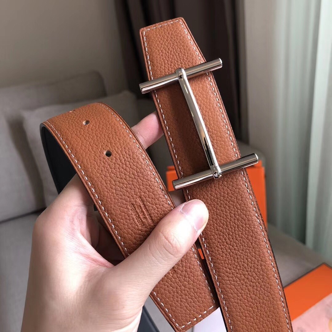 Hermes H d'Ancre Reversible Belt In Brown/Noir Leather