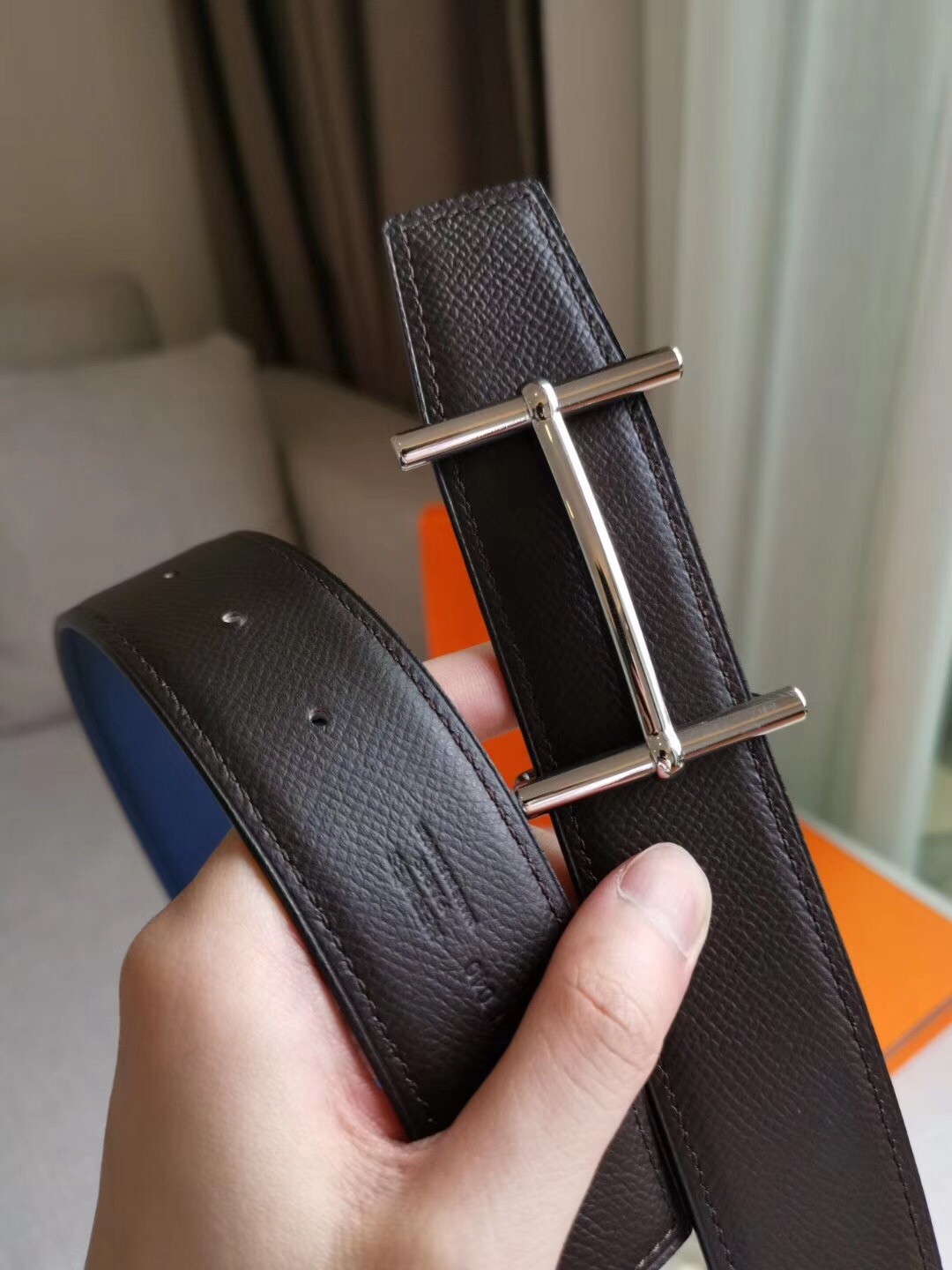 Hermes H d'Ancre Reversible Belt In Indigo/Black Epsom Leather