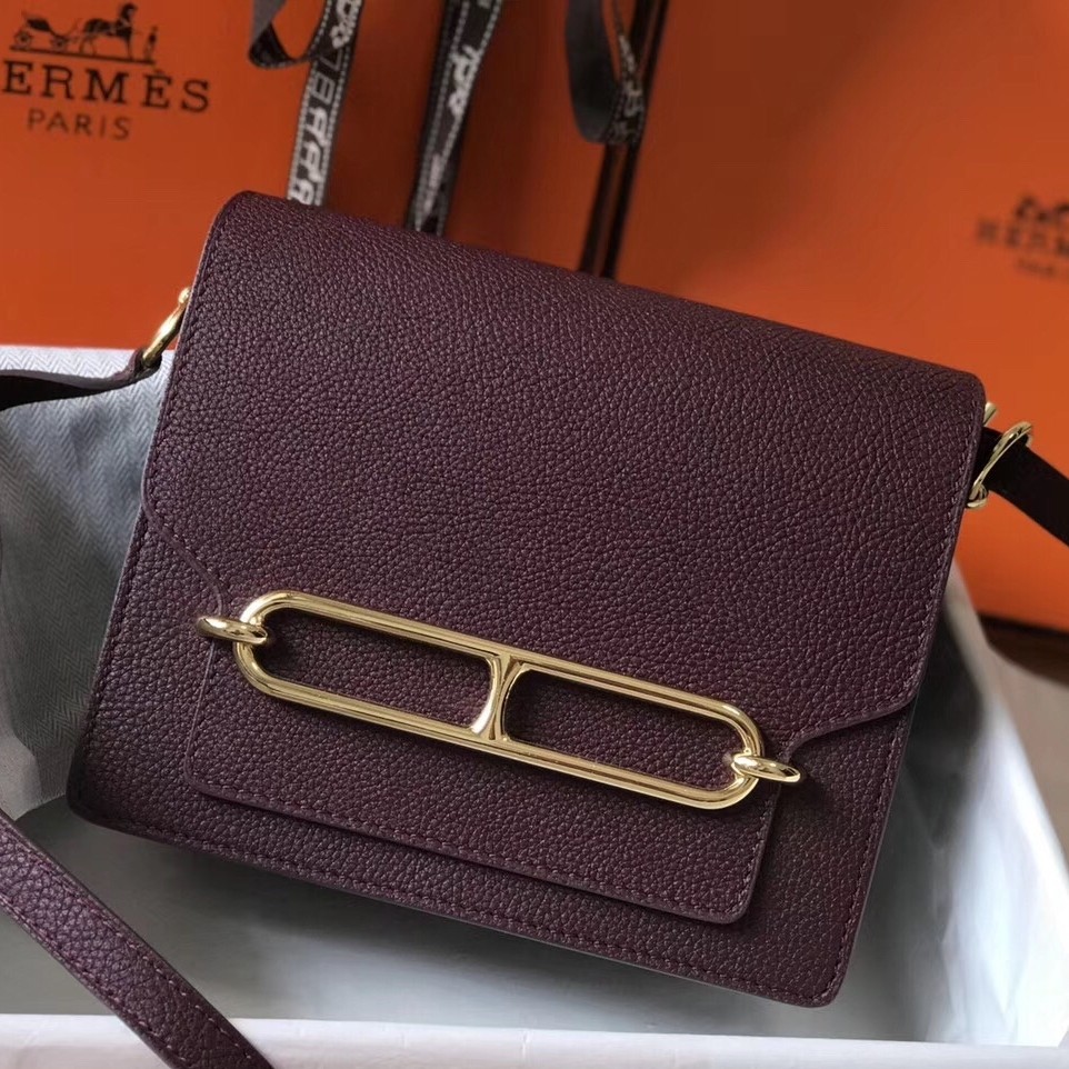 Hermes Mini Sac Roulis 18cm Bag In Burgundy Evercolor Calfskin