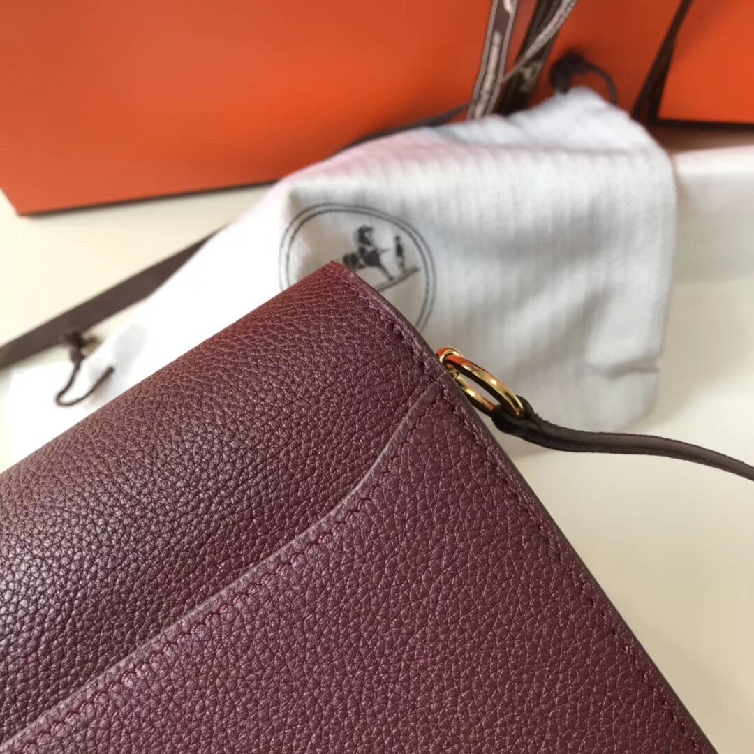 Hermes Mini Sac Roulis 18cm Bag In Burgundy Evercolor Calfskin