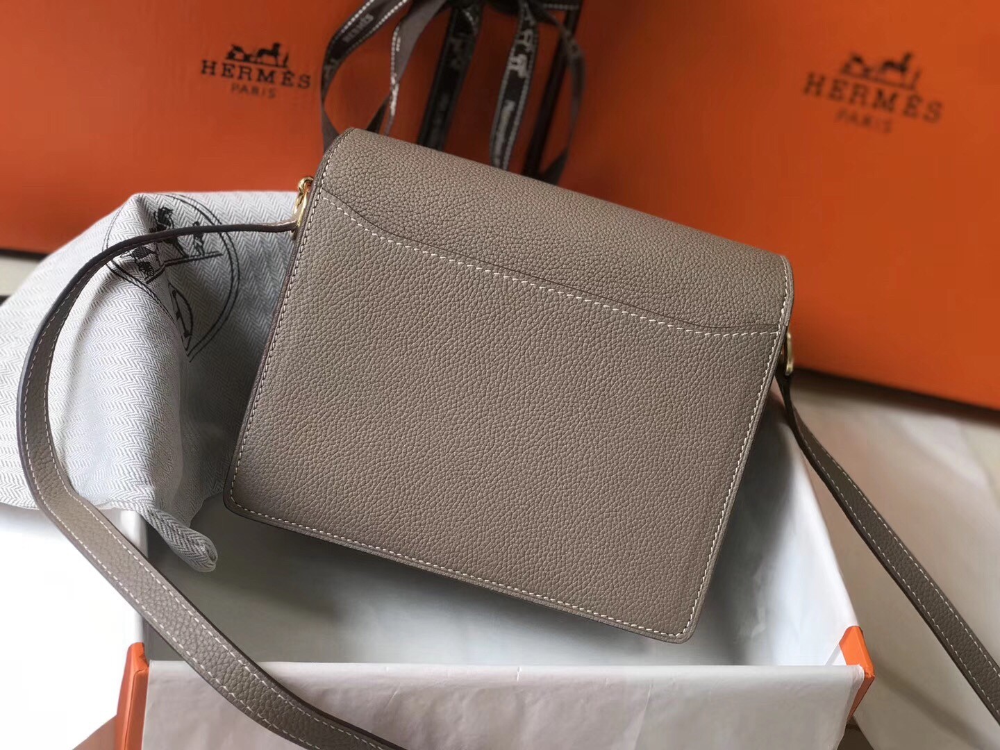 Hermes Mini Sac Roulis 18cm Bag In Grey Evercolor Calfskin