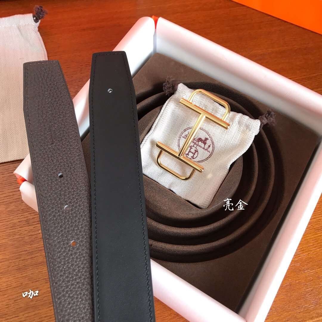 Hermes Royal 38MM Reversible Belt In Cafe Clemence Leather