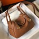 Hermes Mini Lindy Bag In Brown Clemence Leather