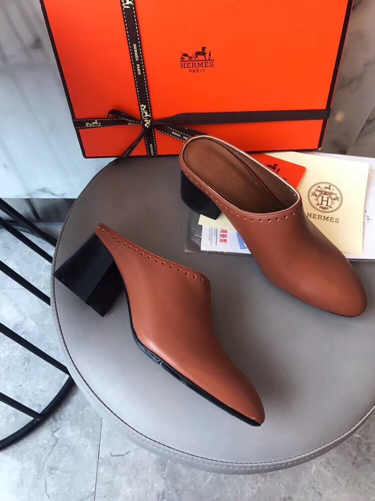 Hermes Trot Mule In Brown Calfskin