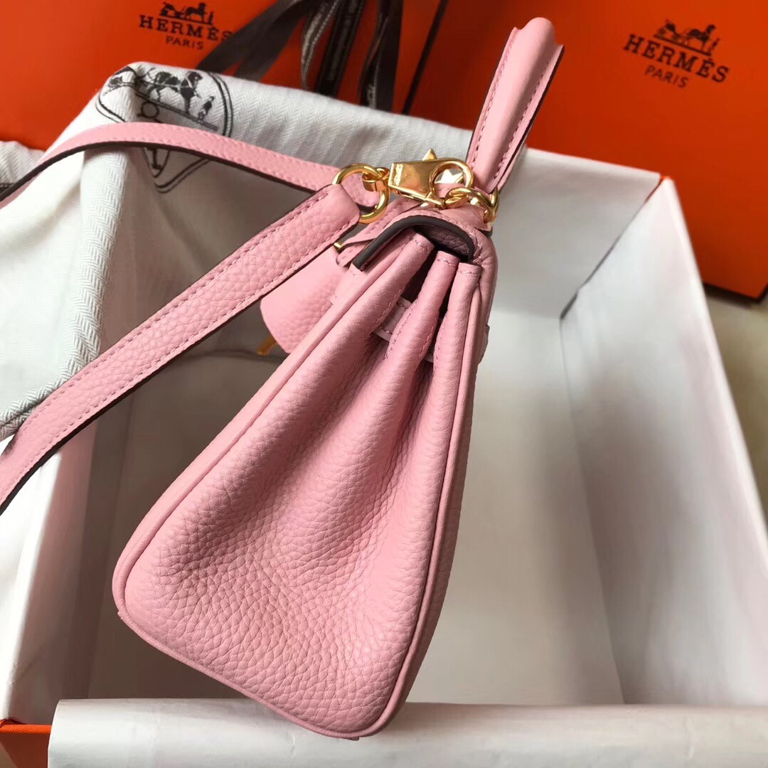 Hermes Mini Kelly 20cm Bag In Pink Clemence Leather