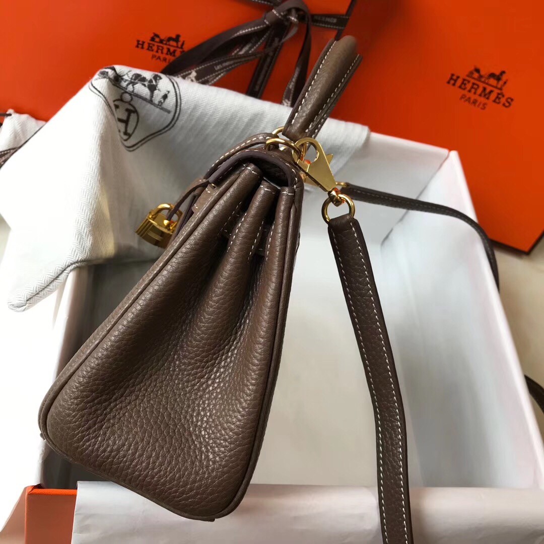 Hermes Mini Kelly 20cm Bag In Taupe Clemence Leather