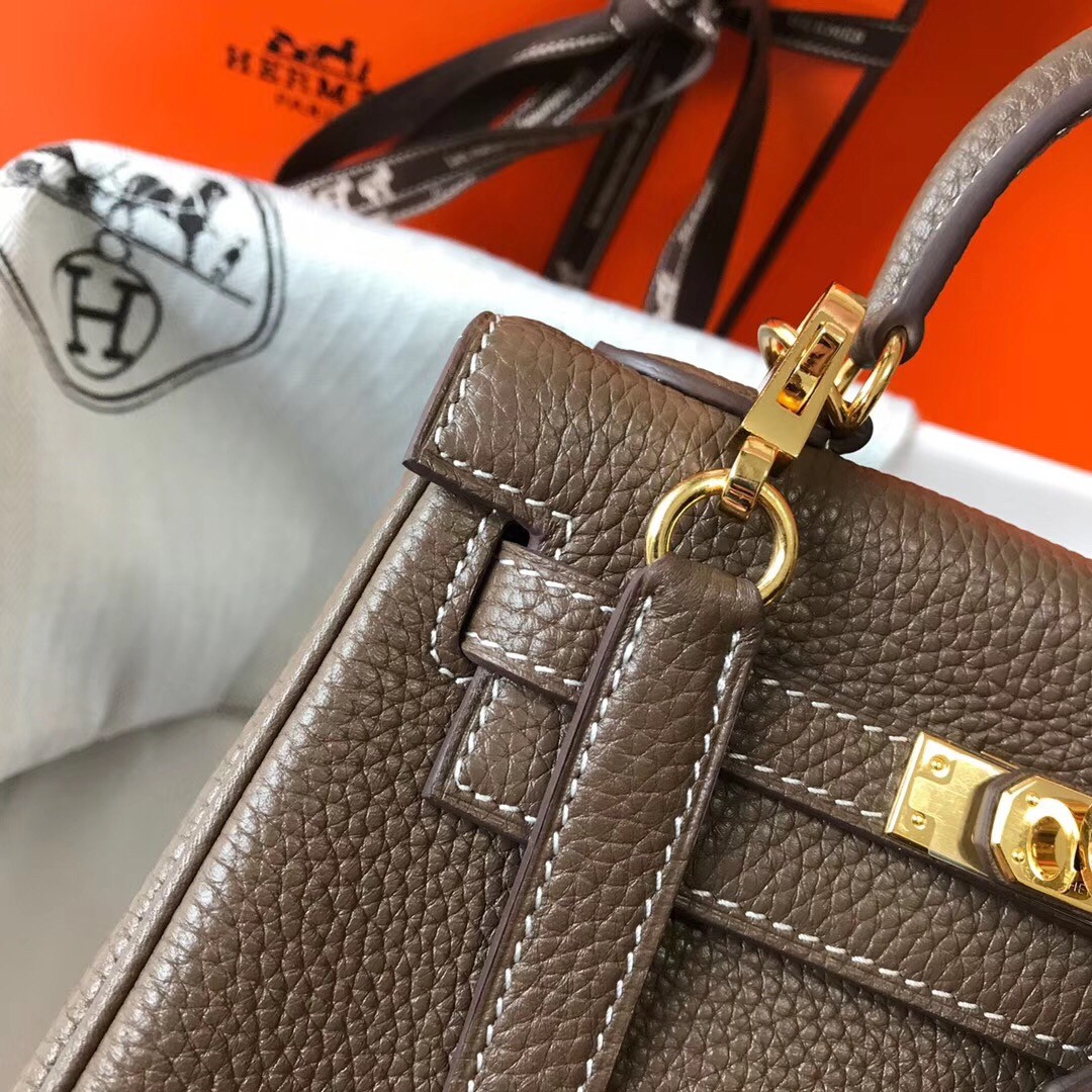 Hermes Mini Kelly 20cm Bag In Taupe Clemence Leather