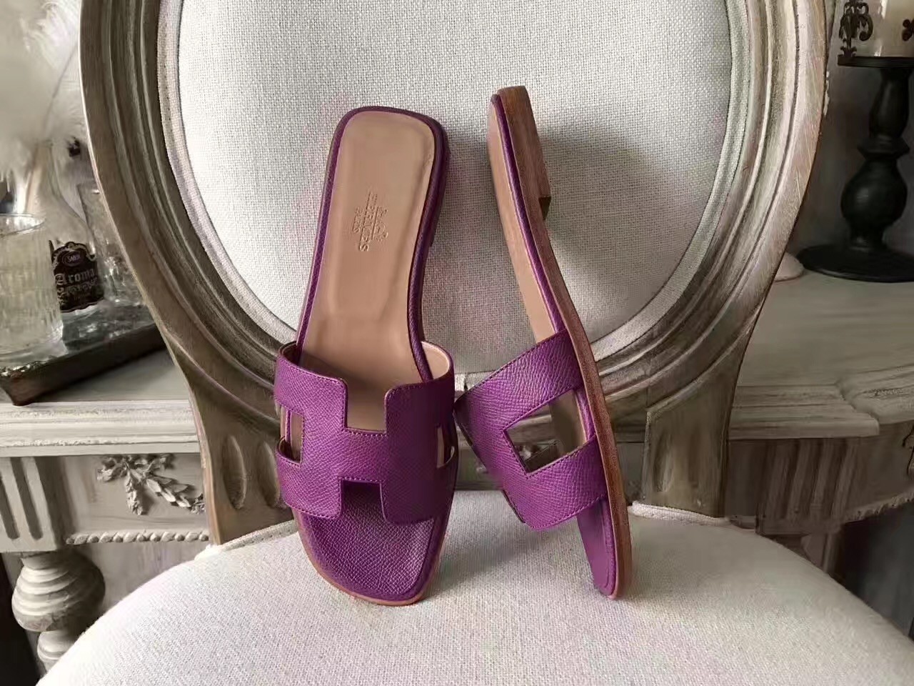 Hermes Oran Sandals In Cyclamen Epsom Leather