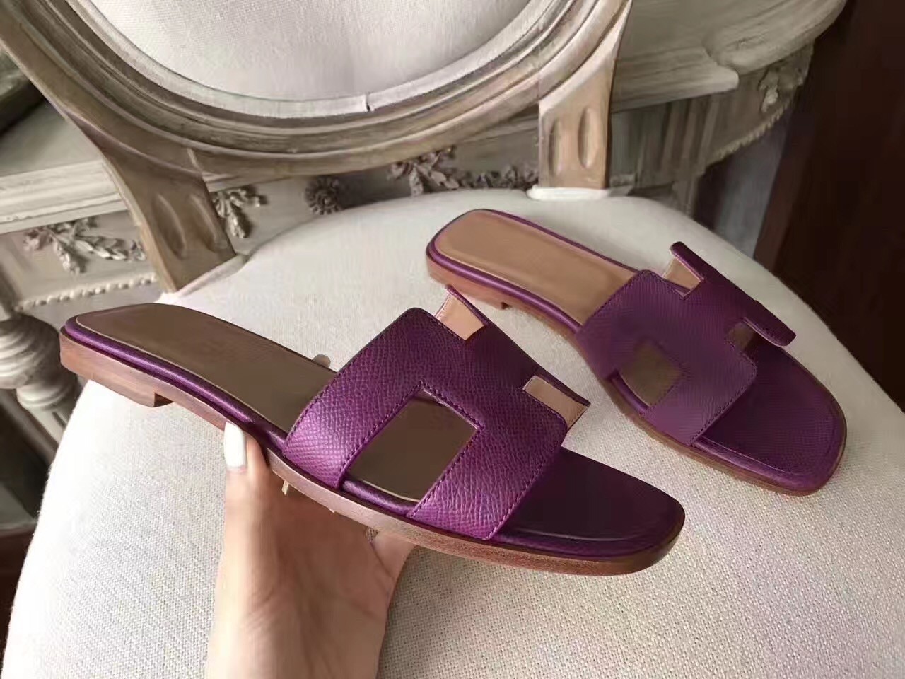 Hermes Oran Sandals In Cyclamen Epsom Leather