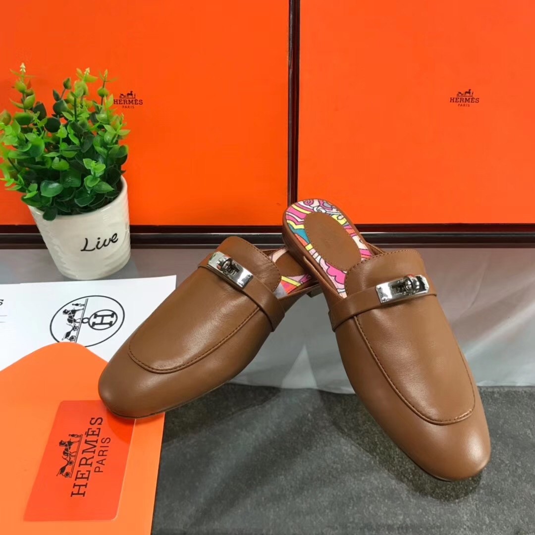 Hermes Oz Mule In Brown Leather