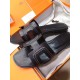 Hermes Oran Sandals In Black Leather With Stitched Detail