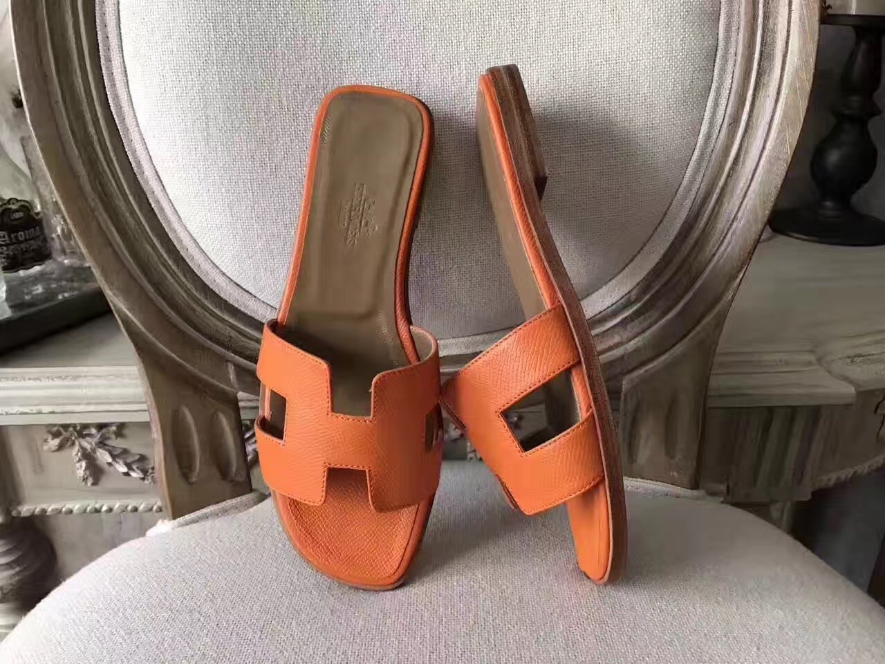 Hermes Oran Sandals In Orange Epsom Leather