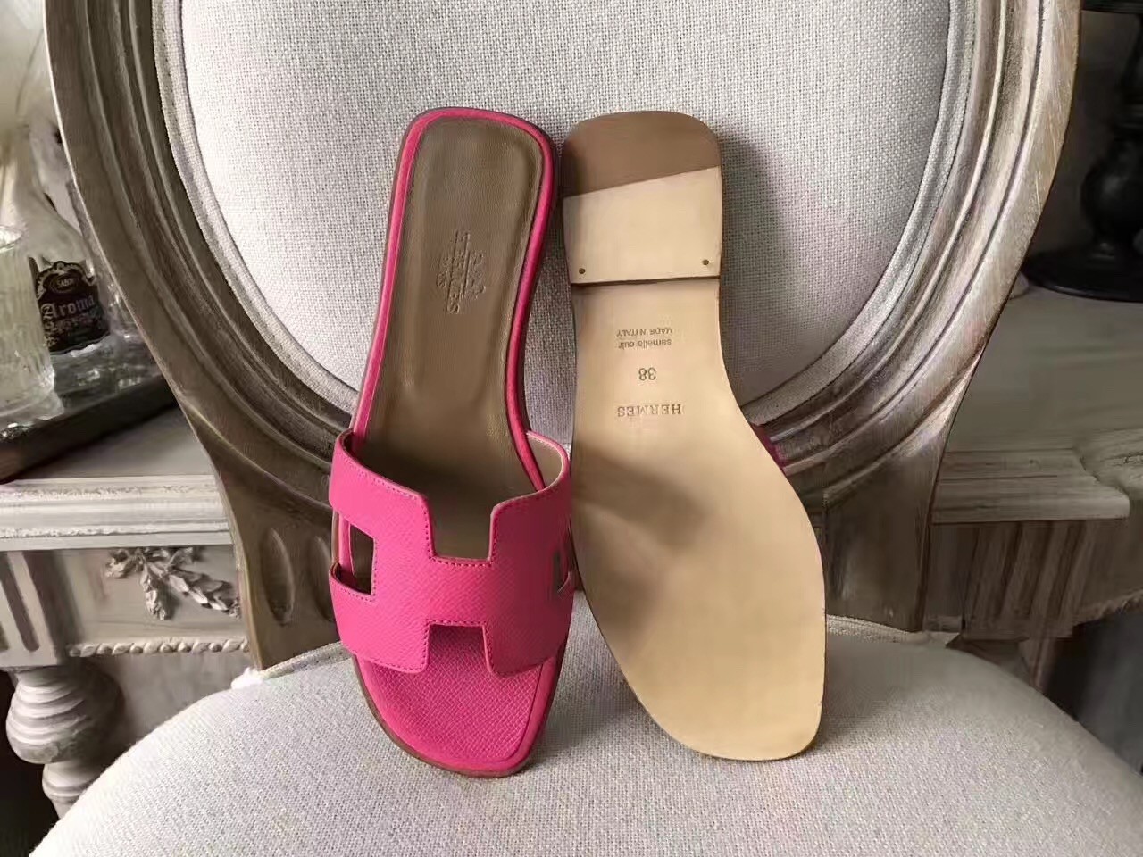 Hermes Oran Sandals In Rose Red Epsom Leather