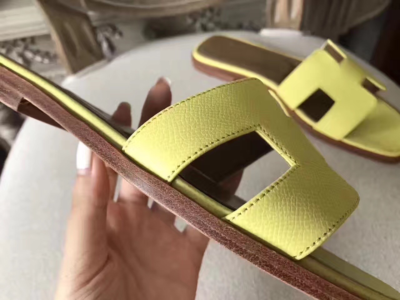 Hermes Oran Sandals In Soufre Epsom Leather