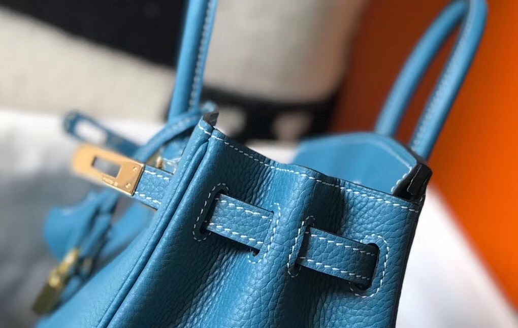 Hermes Birkin 25cm Bag In Blue Jean Clemence Leather