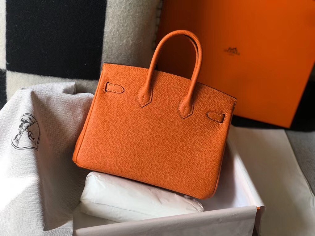 Hermes Birkin 25cm Bag In Orange Clemence Leather