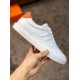 Hermes Quicker Sneakers In White/Orange Calfskin