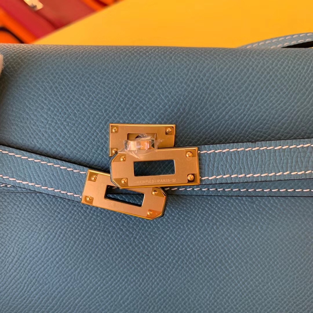 Hermes Kelly Classique To Go Wallet In Blue Jean Epsom Calfskin