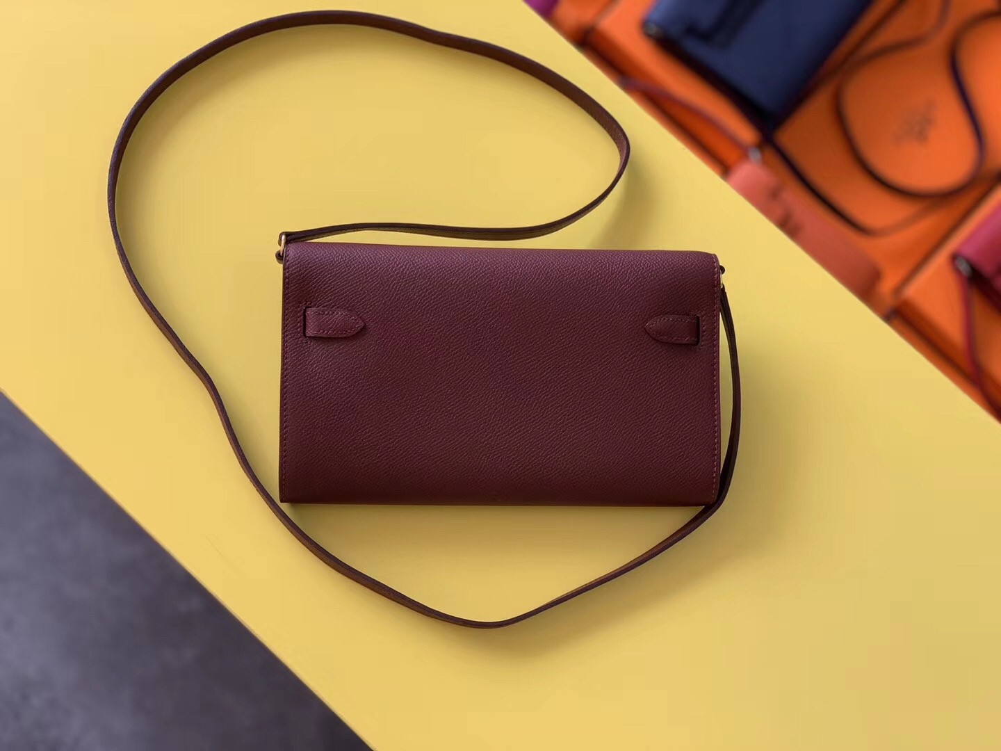 Hermes Kelly Classique To Go Wallet In Bordeaux Epsom Calfskin