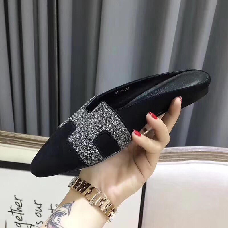 Hermes Black Crystal Roxane Mule