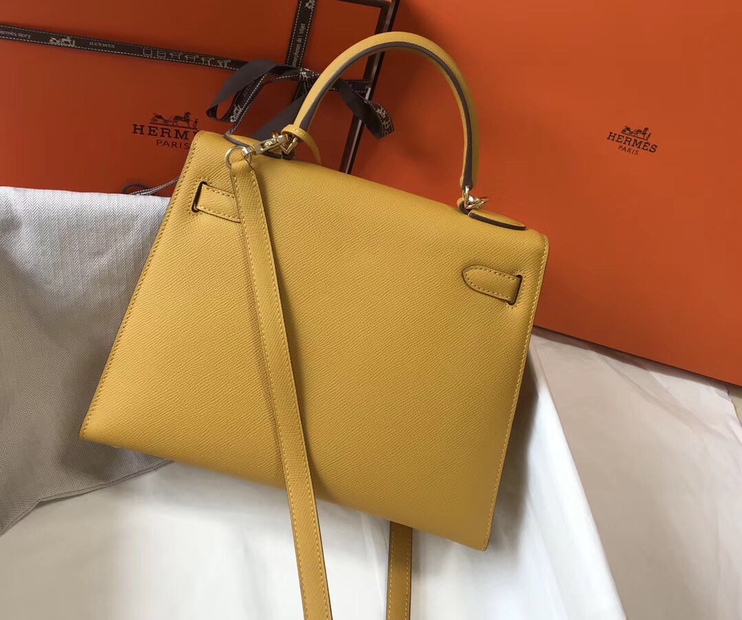 Hermes Kelly 28cm Sellier Bag In Yellow Epsom Leather