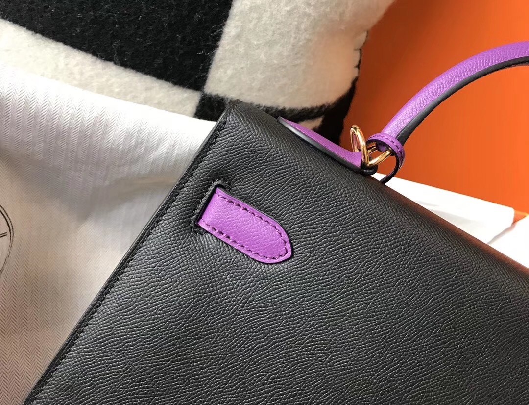 Hermes Bi-color Kelly 32cm Epsom Bag Black/Purple GHW