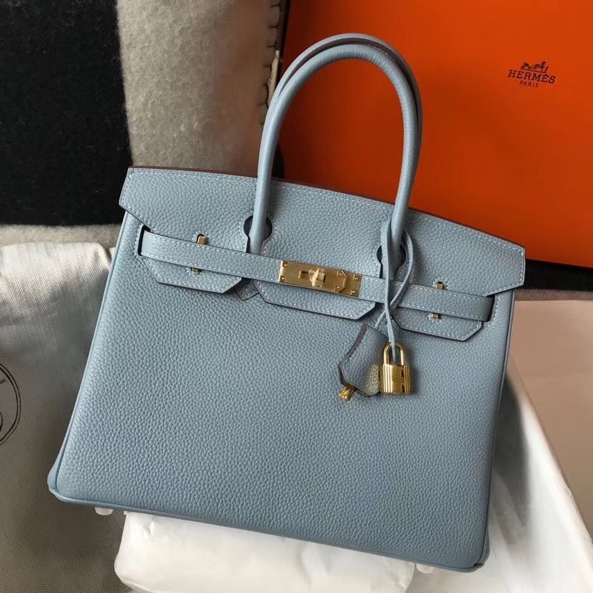 Hermes Birkin 30cm Bag In Blue Lin Clemence Leather