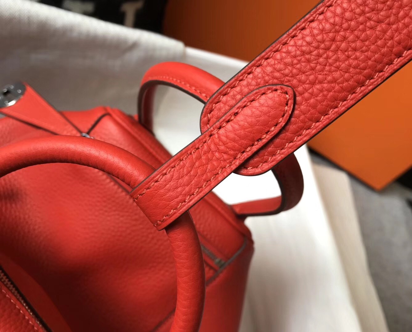 Hermes Lindy 26cm Bag In Red Clemence With PHW