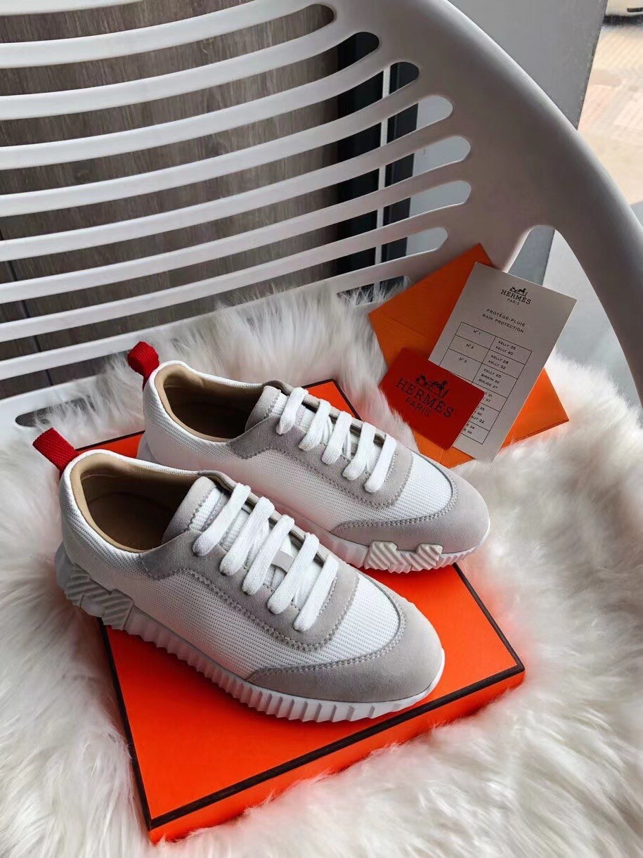 Hermes Bouncing Sneakers In White Canvas