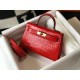 Hermes Kelly Mini II Bag In Red Embossed Crocodile Calfskin