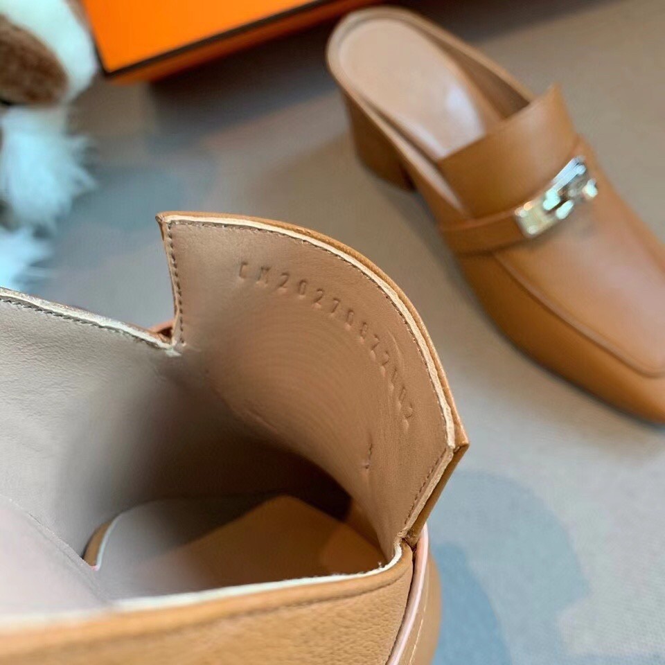 Hermes Blossom Mules In Brown Goatskin