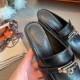 Hermes Blossom Mules In Black Goatskin