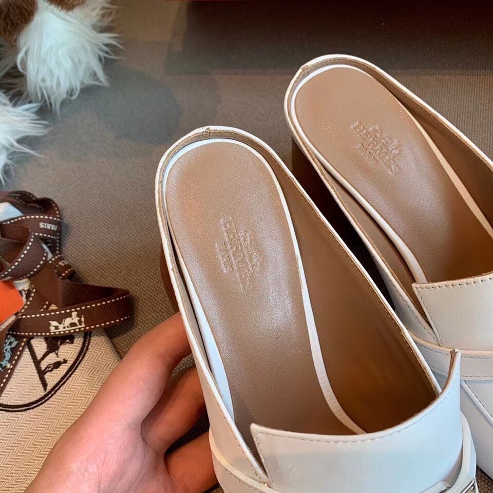 Hermes Blossom Mules In White Goatskin