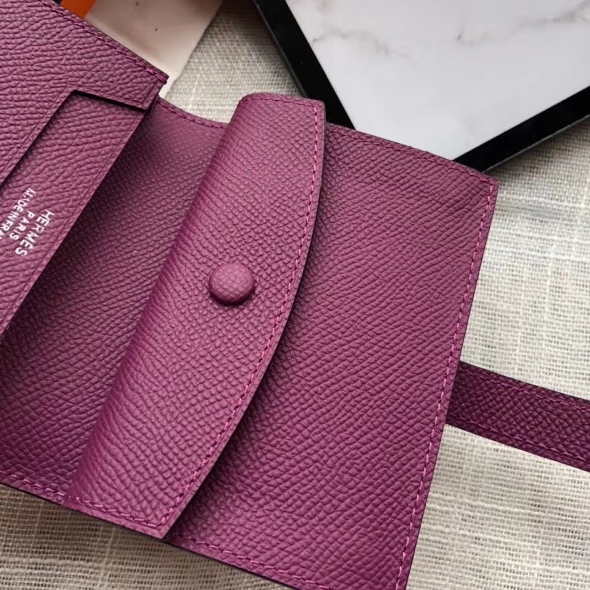 Hermes Bearn Mini Wallet In Purple Epsom Leather