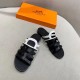 Hermes Camelia Sandals In Black/White Calfskin