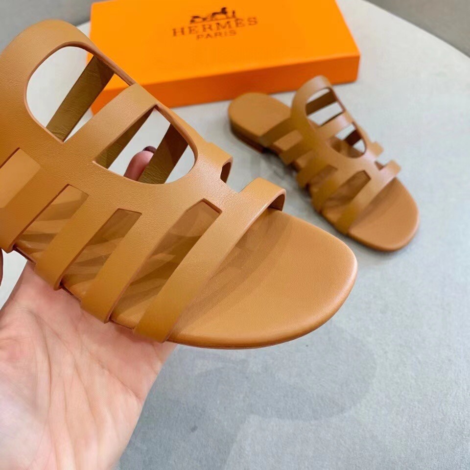 Hermes Camelia Sandals In Brown Calfskin