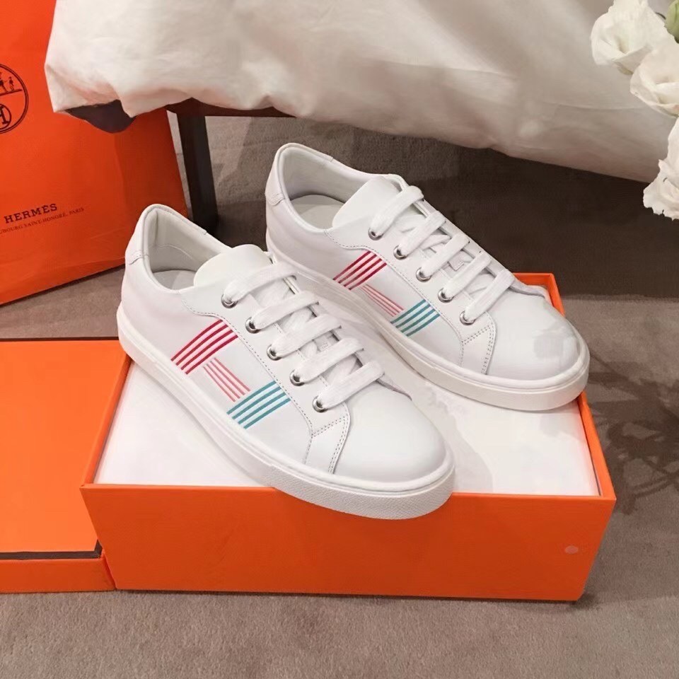 Hermes Avantage Sneakers In Multicolore White Calfskin