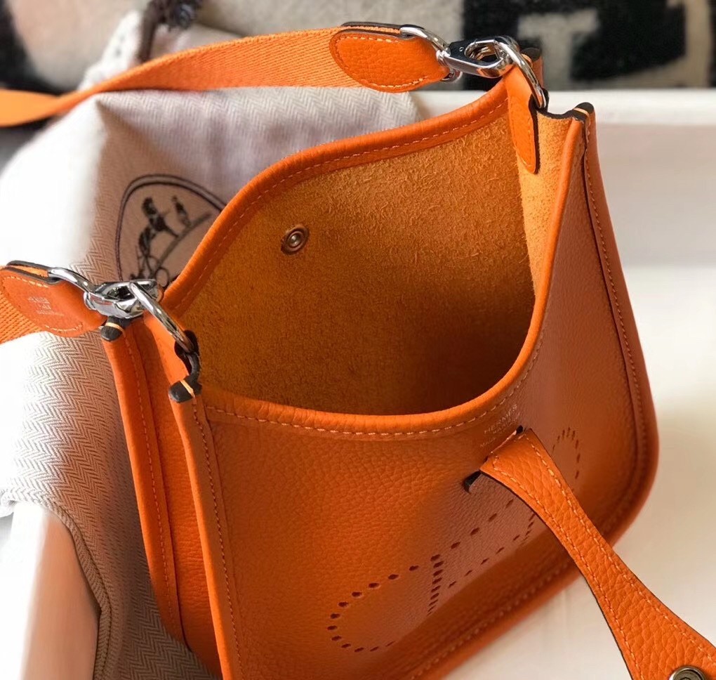 Hermes Evelyne III TPM Bag In Orange Clemence Leather