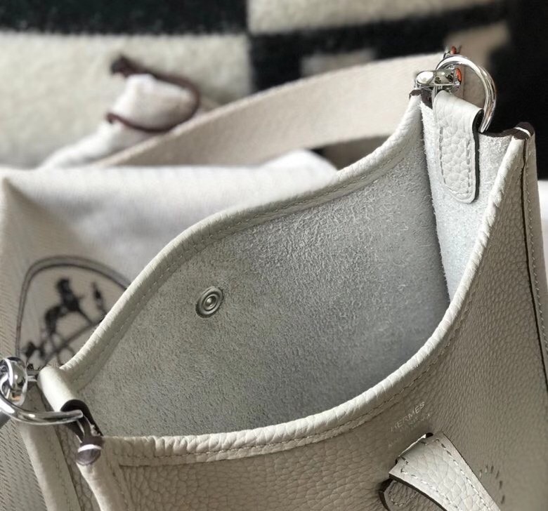 Hermes Evelyne III TPM Bag In Pearl Grey Clemence Leather