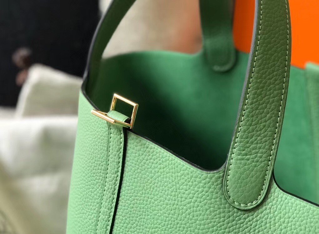 Hermes Picotin Lock 18 Bag In Vert Criquet Clemence Leather