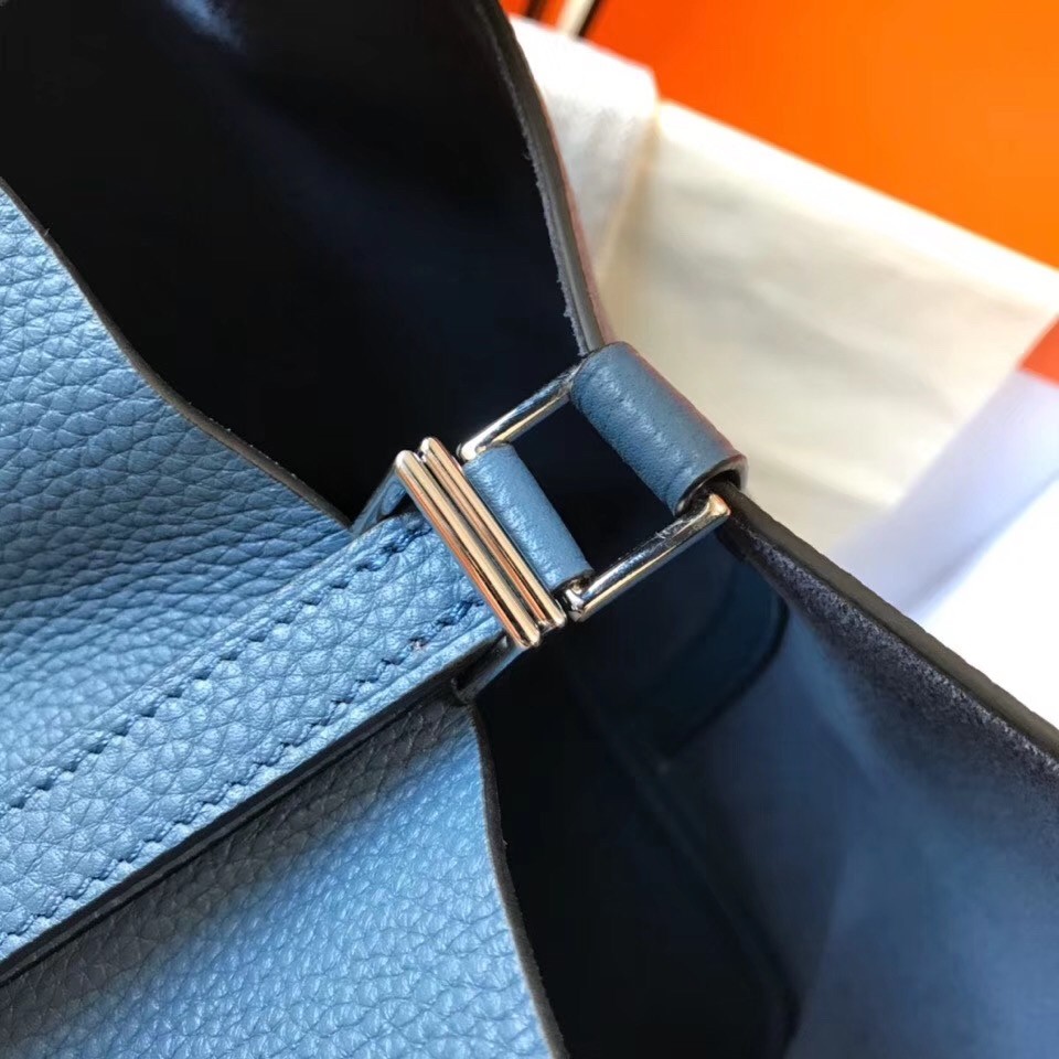 Hermes Picotin Lock 22 Bag In Blue Agate Clemence Leather