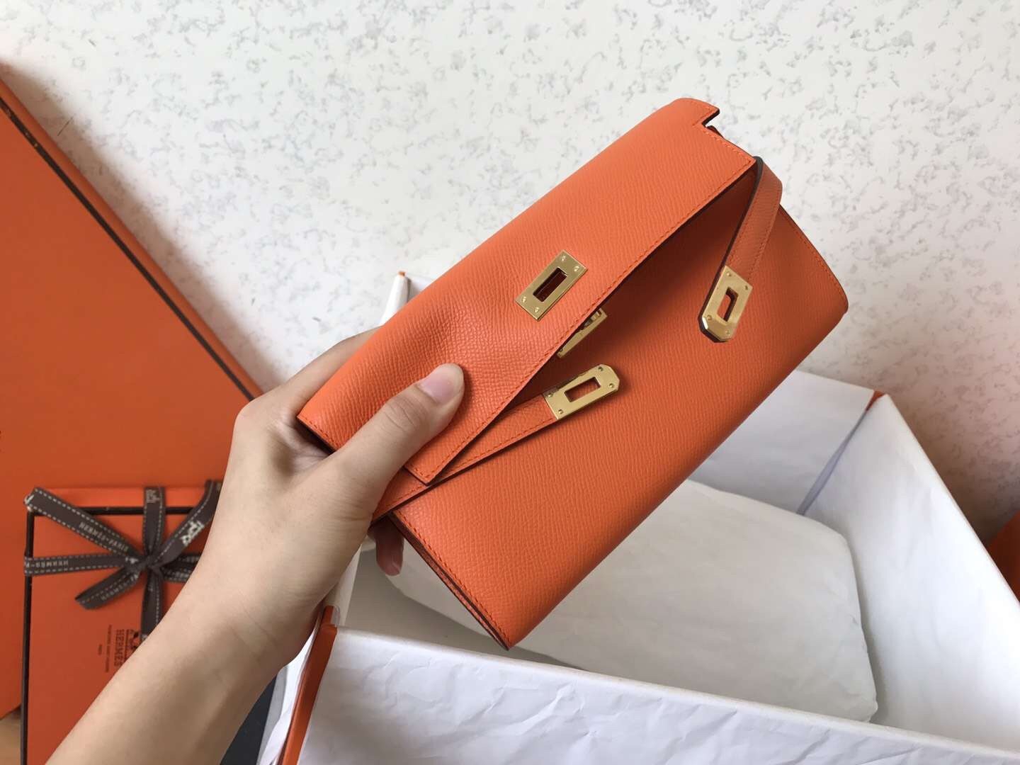 Hermes Kelly Classic Long Wallet In Orange Epsom Leather