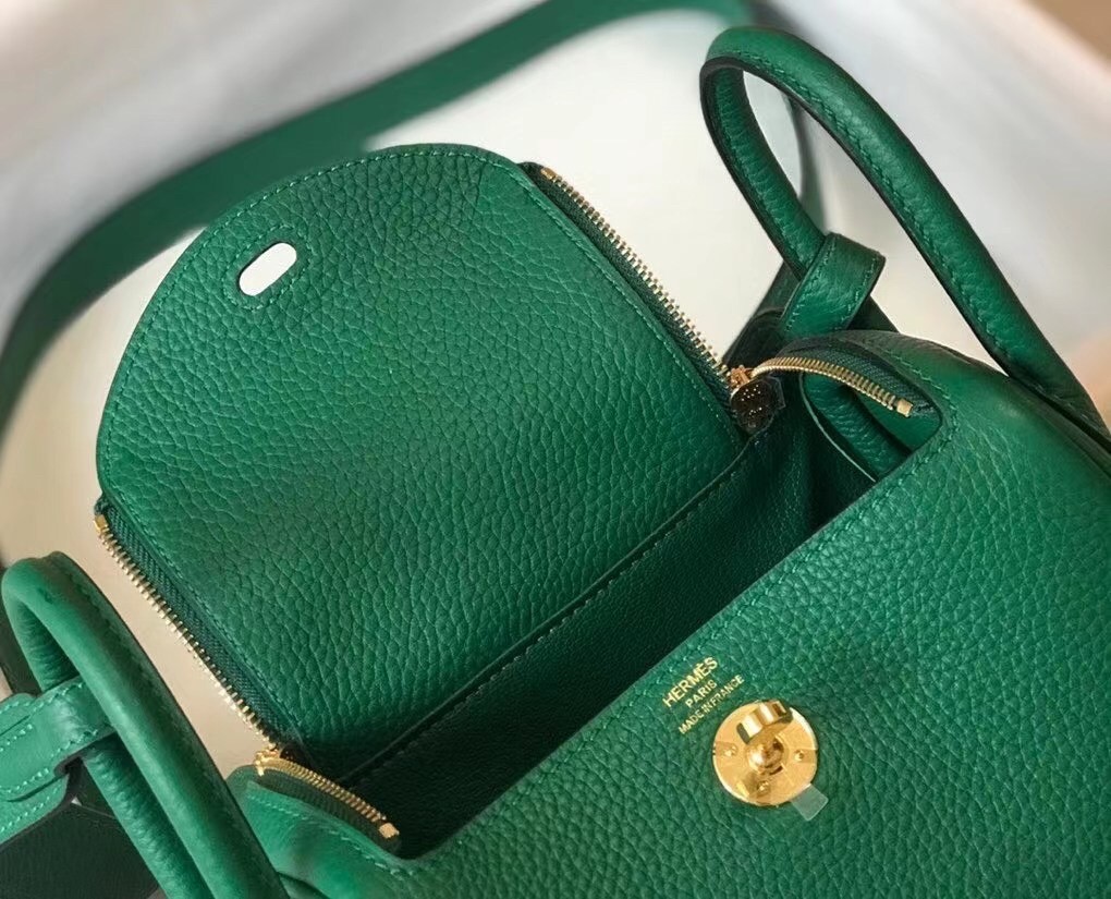 Hermes Mini Lindy Bag In Green Clemence Leather