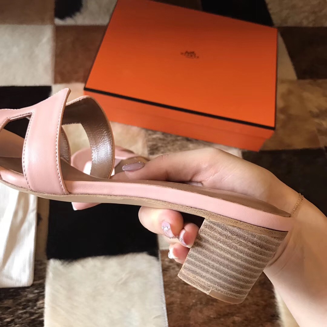 Hermes Oasis Sandals In Pink Swift Leather