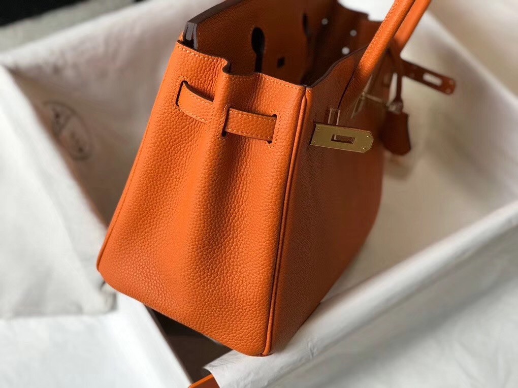 Hermes Orange Clemence Birkin 30cm Bag