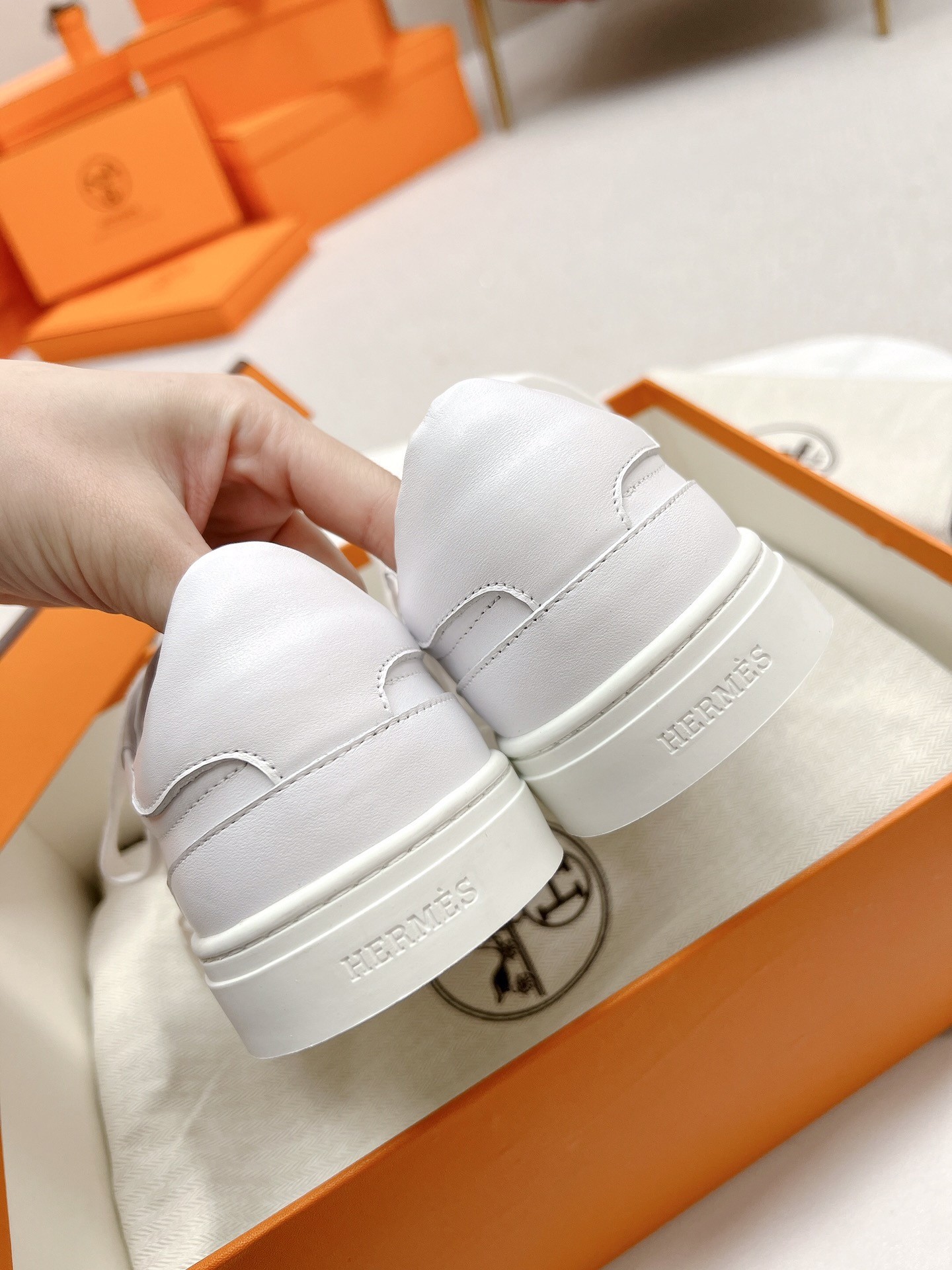 Hermes Women's Day Sneakers in White Leather